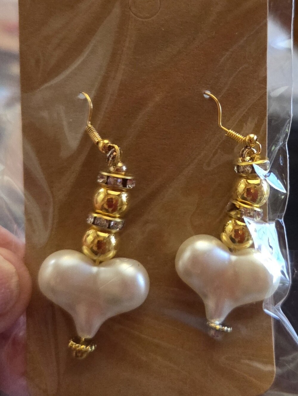 Gold-Tone & White Pearl Heart Drop Earrings - Women Jewelry